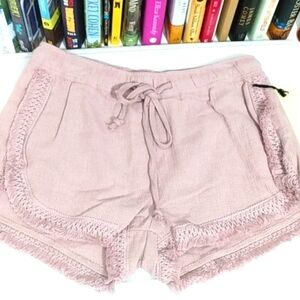 ANTHROPOLOGIE BANJARA ROSE GOLD TASSELED EDGE DRAWSTRING SHORTS SIZE SMALL NWT